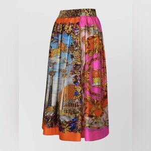 Moschino Couture Colorful A-Line Silk Skirt with Leopard Print - Stunning 😍